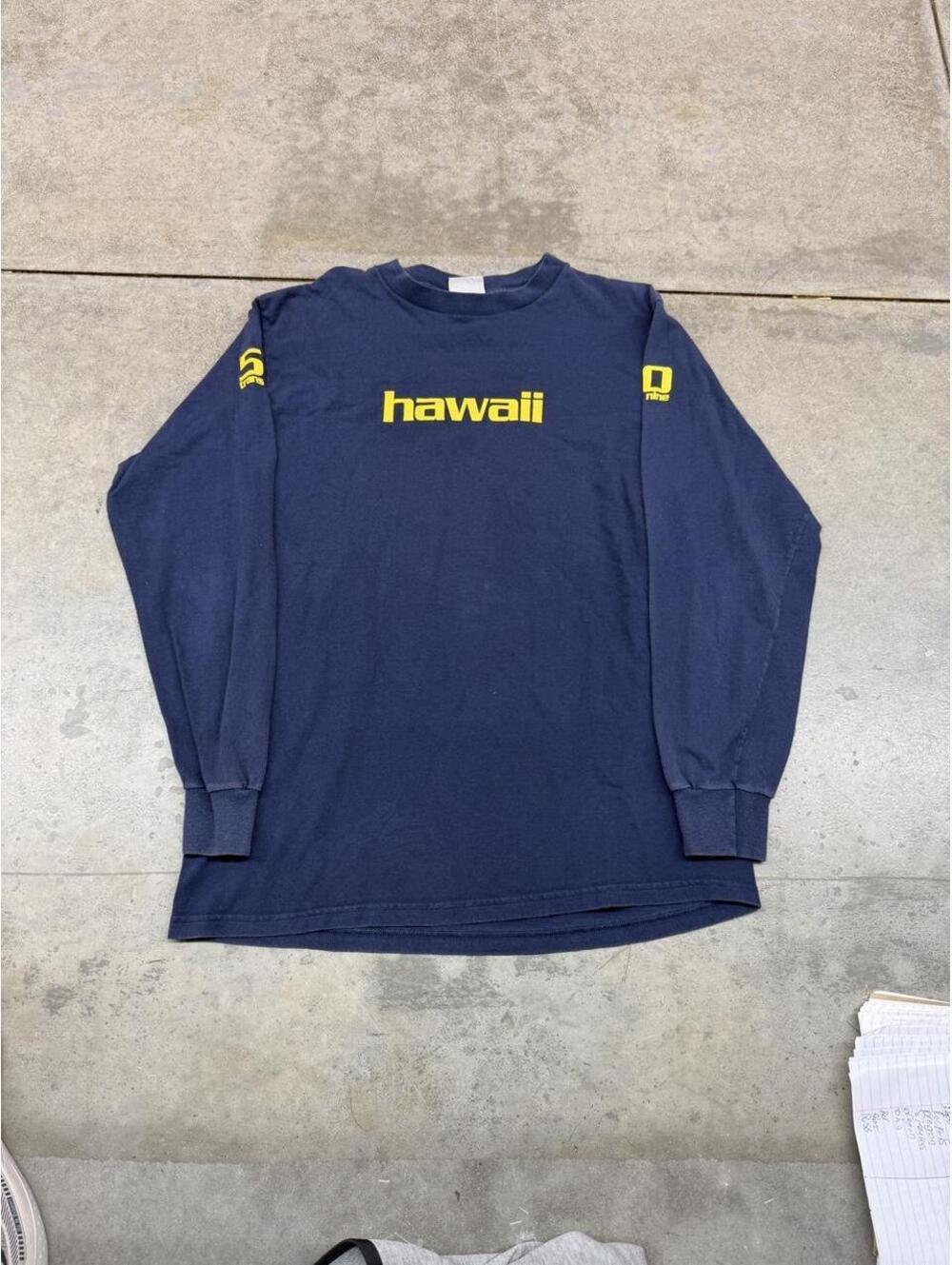vintage hawaii 50 trans nine made in usa navy shirt size large